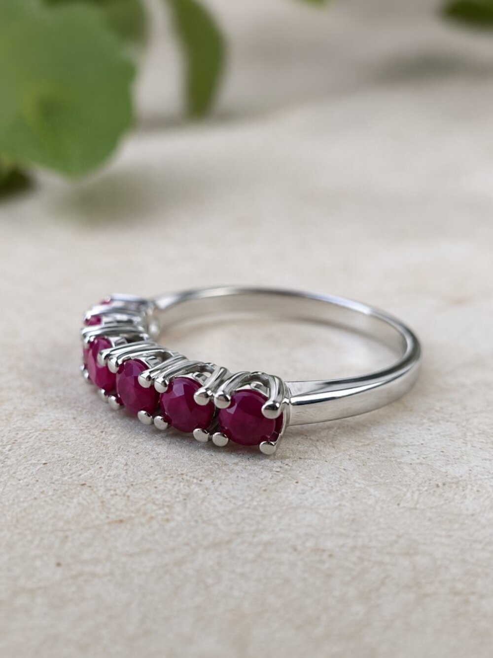 925 Sterling Silver Natural Ruby Ring - 5 Round Cut Rubies .60ct Size 6.25